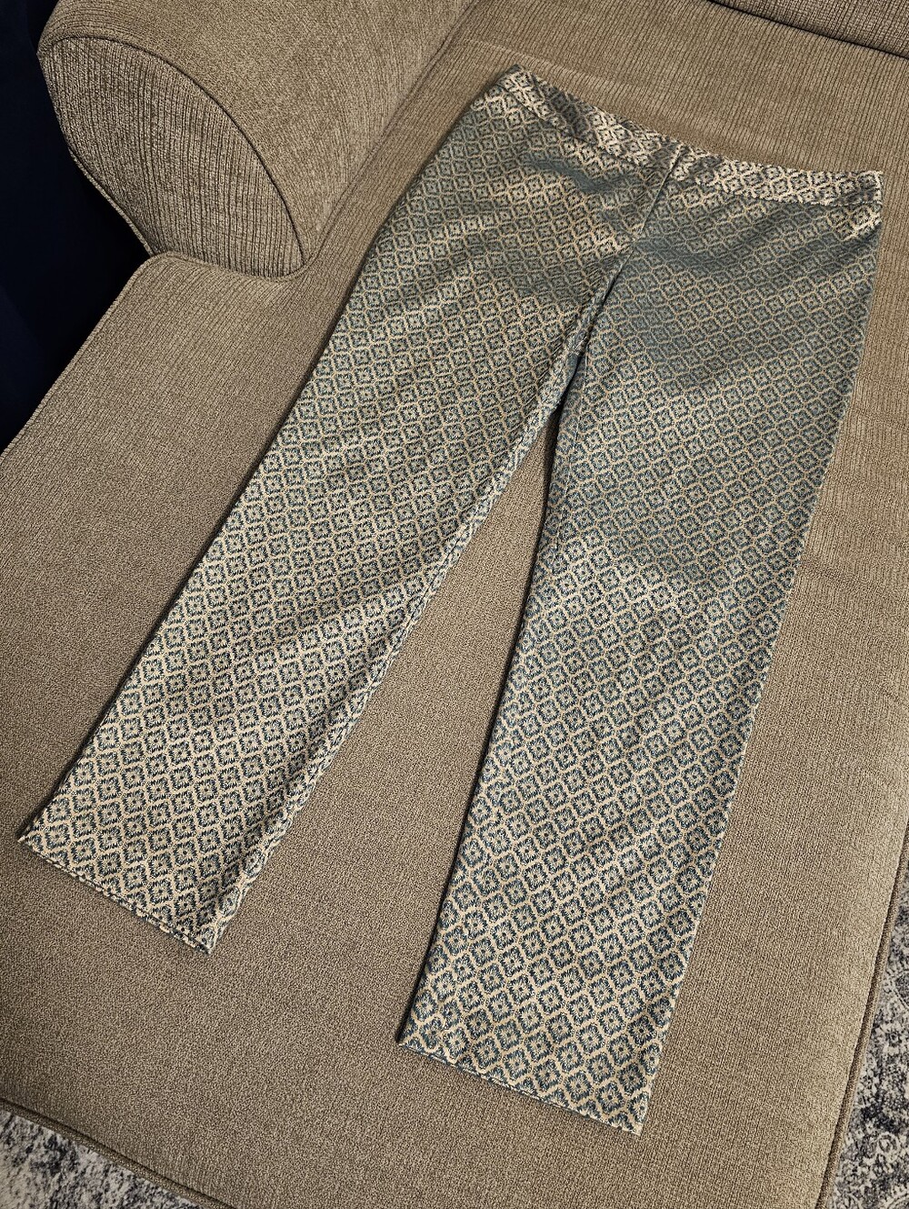 Worthington Teal Blue Cream Champagne Patterned Work Office Dress Pants Size 8 - Picture 2 of 7